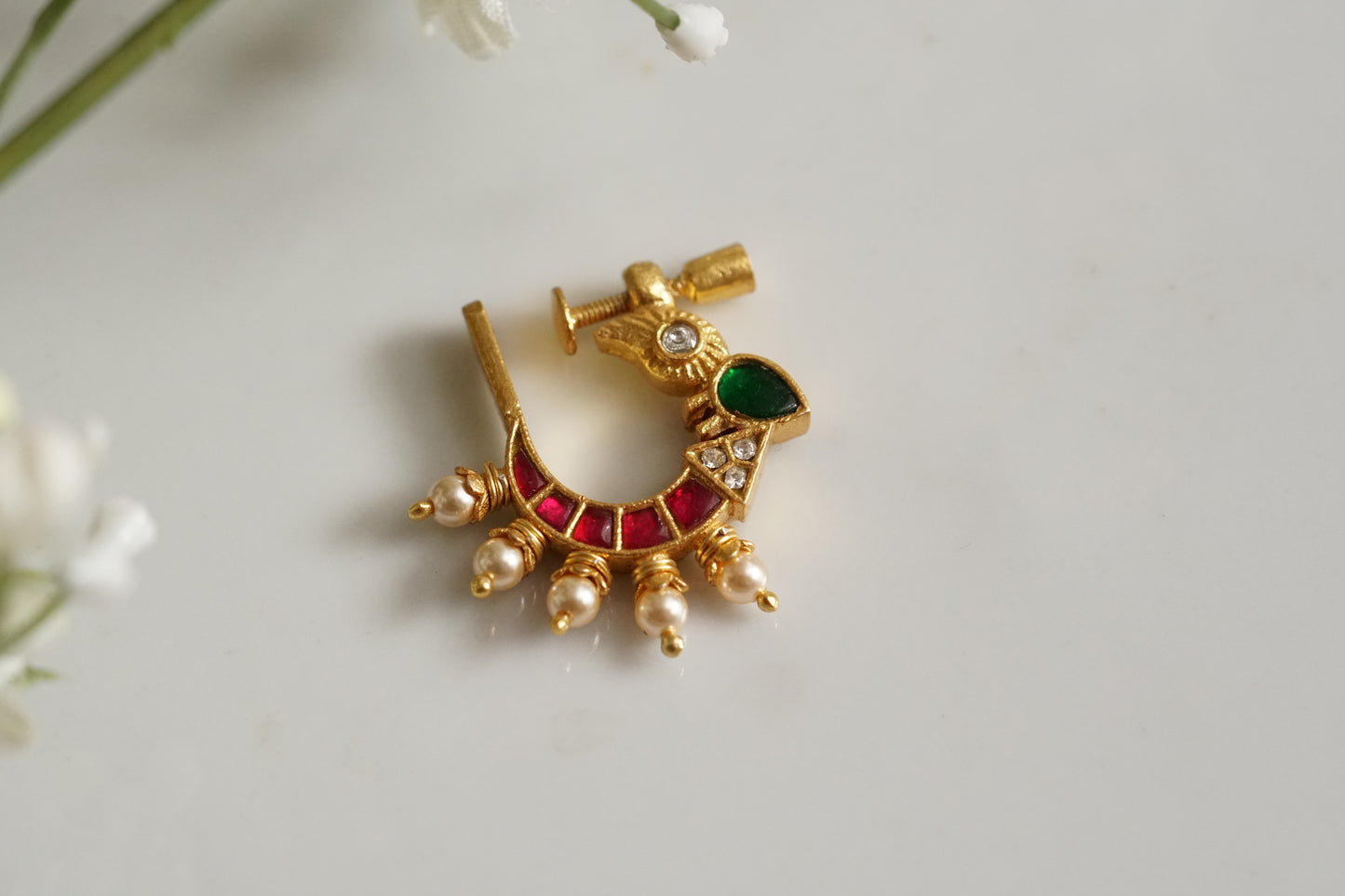 92.5 silver kundan nose Ring (2-170)(K)(PREORDER)