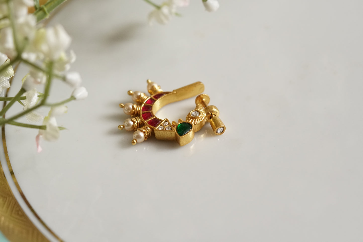 92.5 silver kundan nose Ring (2-170)(K)(PREORDER)