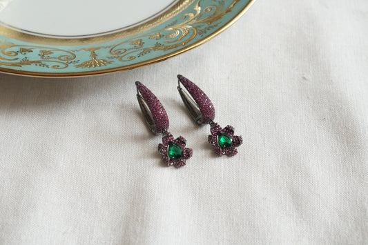Pink & Green Ad Stone Earrings (1-5399)(B)(From Turkey)