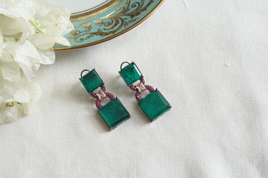 Green Stone Ad Earrings (1-5310)(B)(from turkey) - JEWELSTYLE