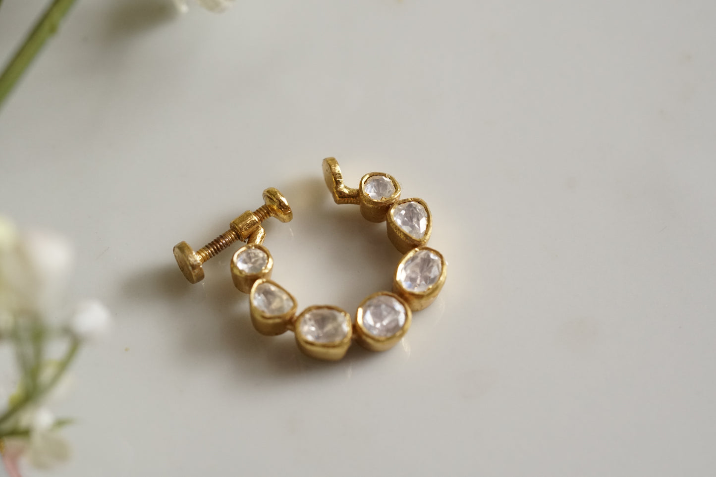 92.5 silver Real Mossainite Polki nose Ring (2-166)(K) - JEWELSTYLE