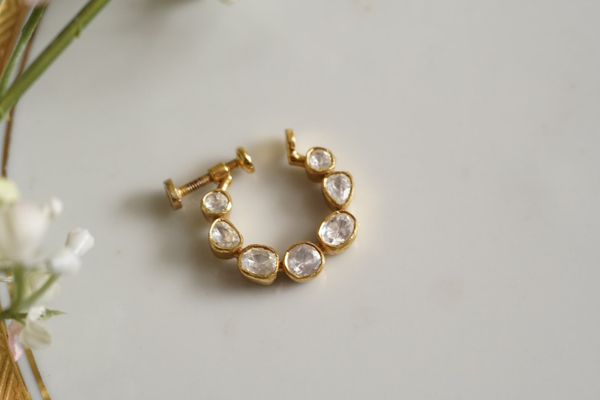 92.5 silver Real Mossainite Polki nose Ring (2-166)(K) - JEWELSTYLE