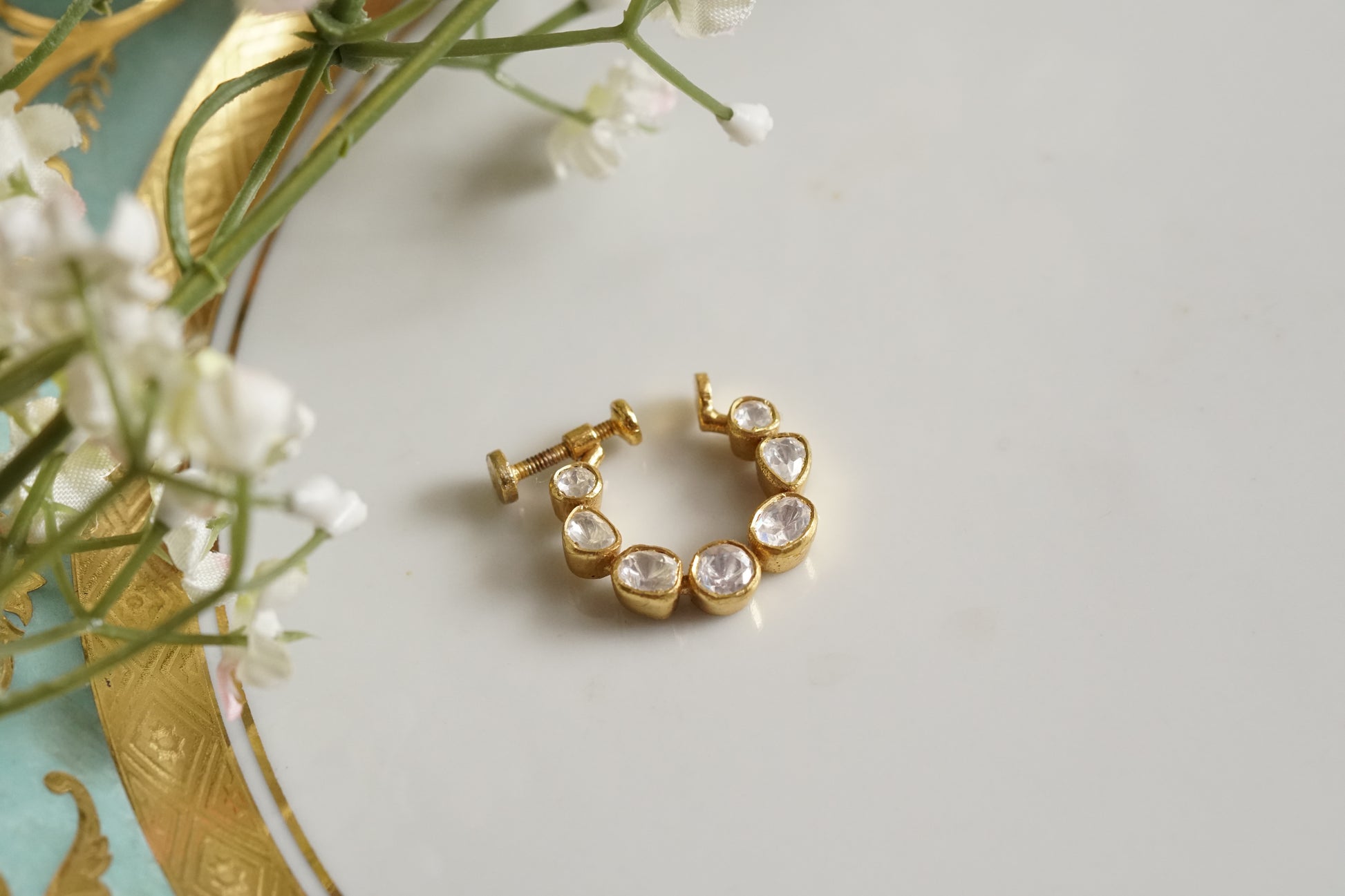 92.5 silver Real Mossainite Polki nose Ring (2-166)(K) - JEWELSTYLE