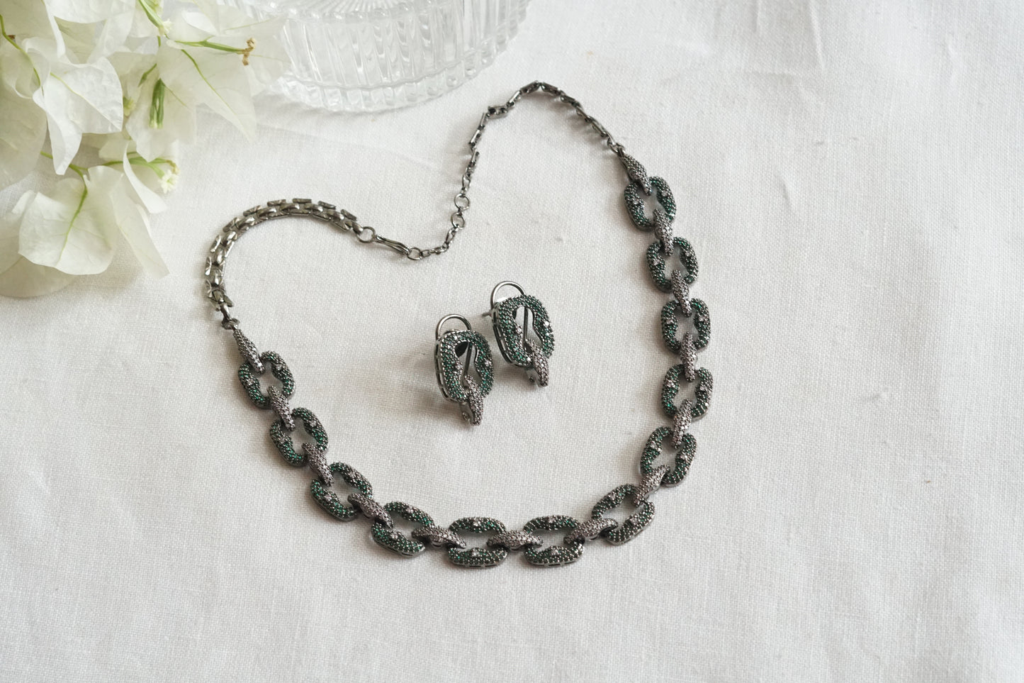 Green Stone Ad Necklace Set (4-9307)(B) (from turkey)
