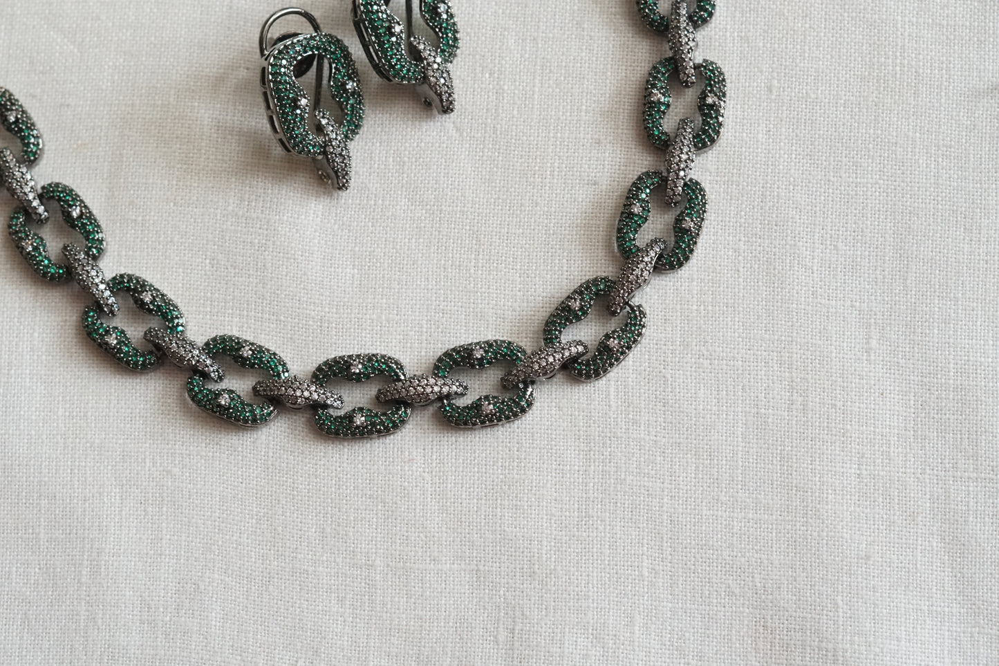 Green Stone Ad Necklace Set (4-9307)(B) (from turkey)