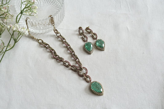 Green Doublet stone pendant Set (4-9304)(R)