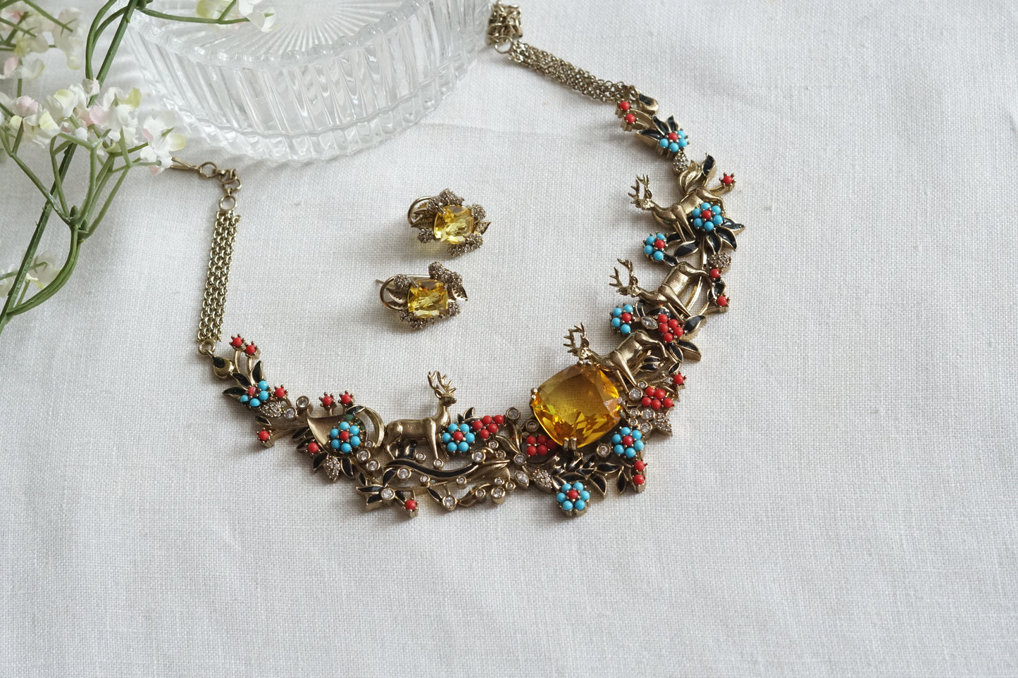 Yellow Stone Ad Necklace Set (4-9328)(B)