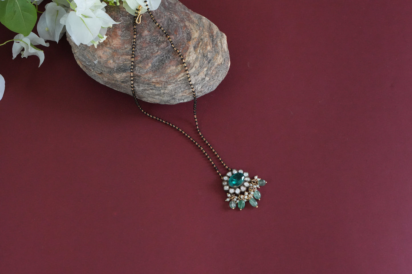 Black Beads green polki Pendant (4-9264)(AK)