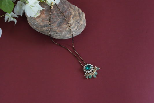 Black Beads green polki Pendant (4-9264)(AK) - JEWELSTYLE