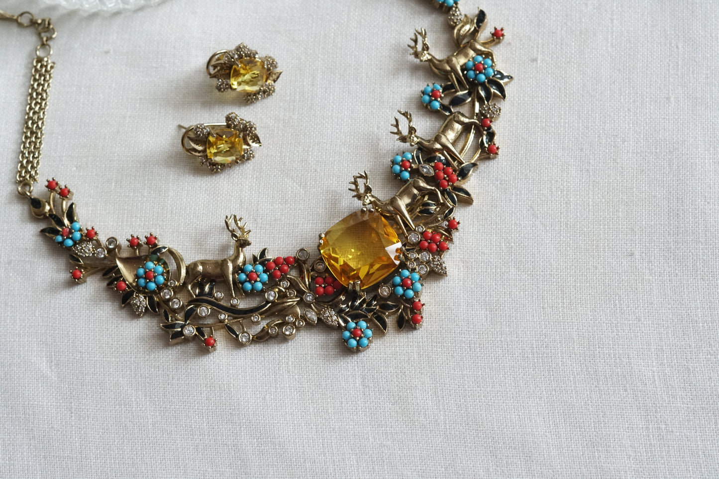 Yellow Stone Ad Necklace Set (4-9328)(B)