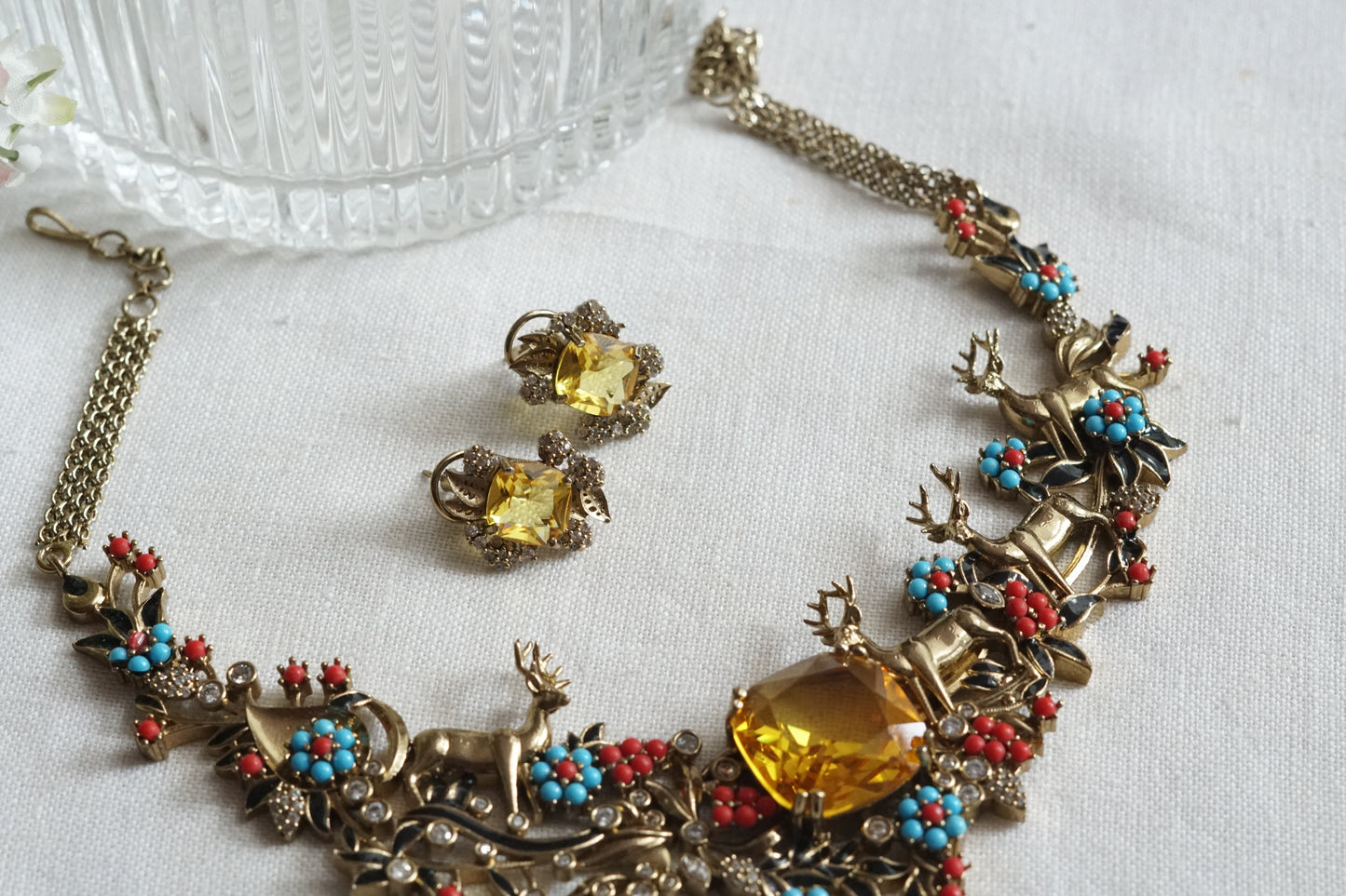 Yellow Stone Ad Necklace Set (4-9328)(B)