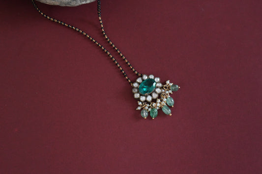 Black Beads green polki Pendant (4-9264)(AK) - JEWELSTYLE