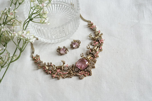 Pink Stone Ad Necklace Set (4-9329)(B)