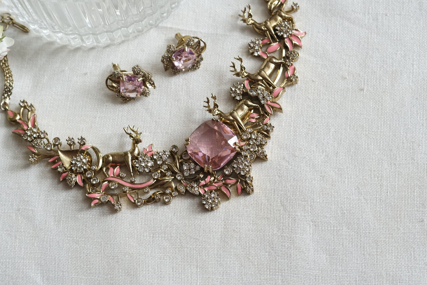 Pink Stone Ad Necklace Set (4-9329)(B)