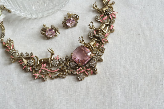 Pink Stone Ad Necklace Set (4-9329)(B)