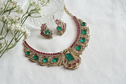 Green Stone Ad Necklace Set (4-9327)(B)