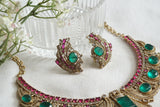 Green Stone Ad Necklace Set (4-9327)(B)
