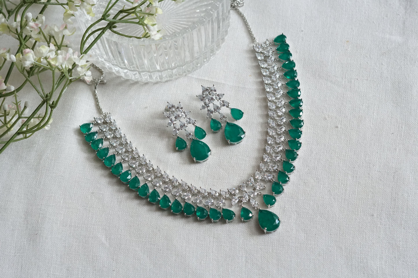 Green Stone Ad Necklace Set (4-9330)(B) (From Turkey)