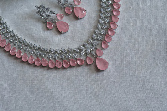 Light Pink Stone Ad Necklace Set (4-9331)(B) (From Turkey)