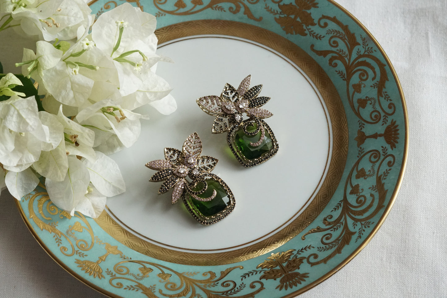 Green stone Ad Earrings (1-5323)(B)