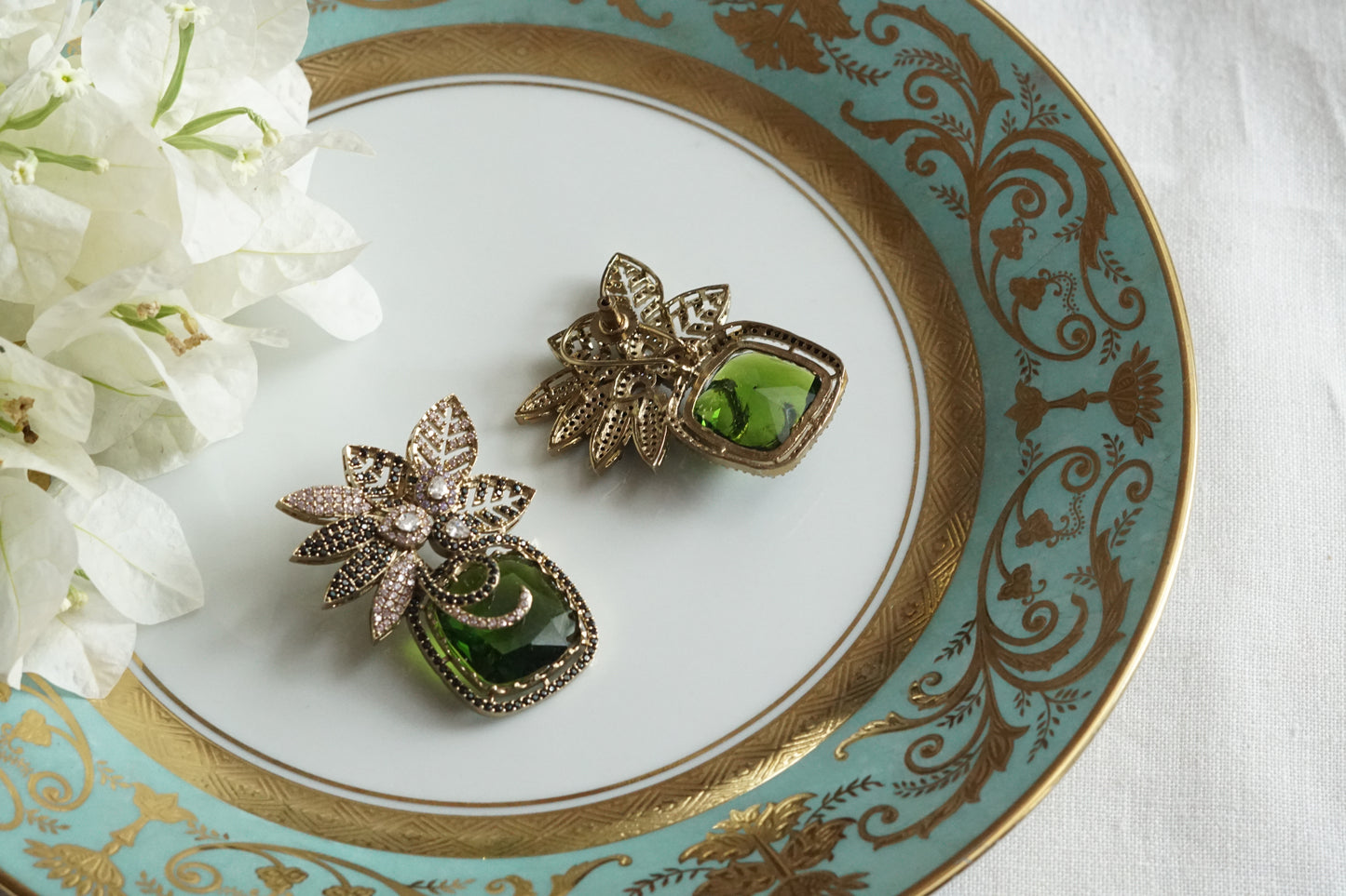 Green stone Ad Earrings (1-5323)(B)