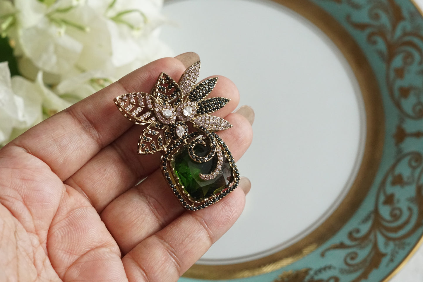 Green stone Ad Earrings (1-5323)(B)