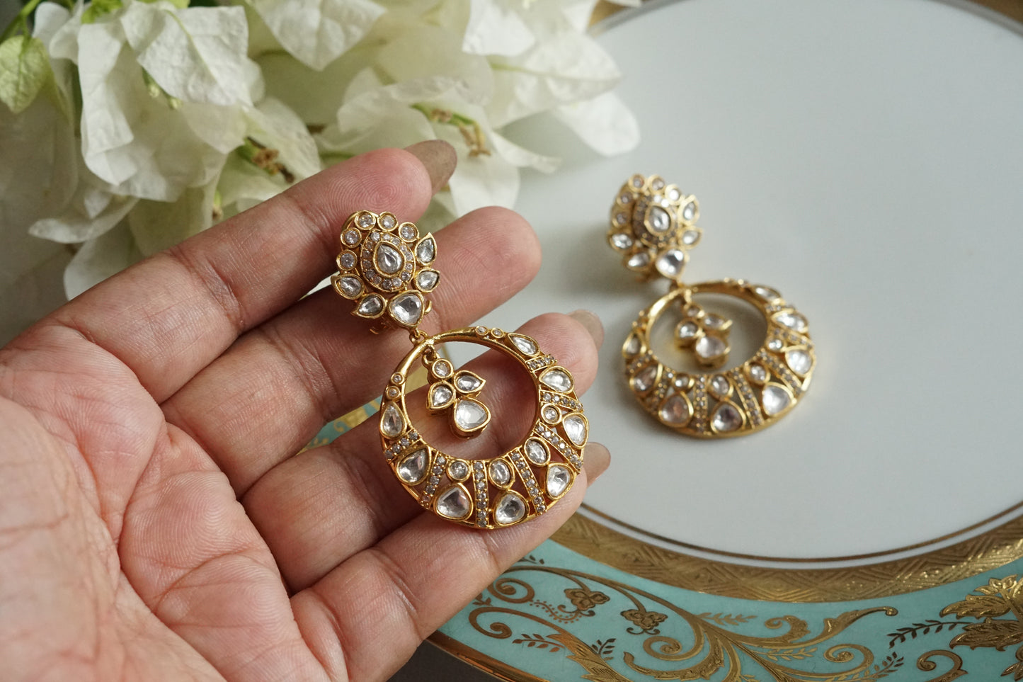 Polki Chandbali Earrings (1-5324)(B)