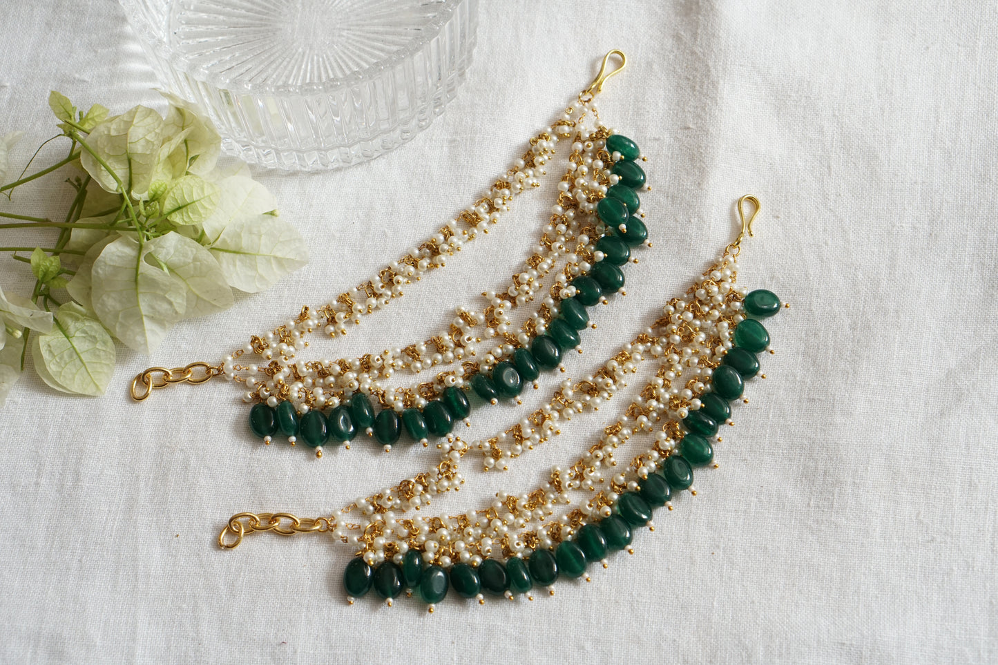Green Beads Earchain (9-277)(A)(MADE IN 2-3 DAYS) - JEWELSTYLE