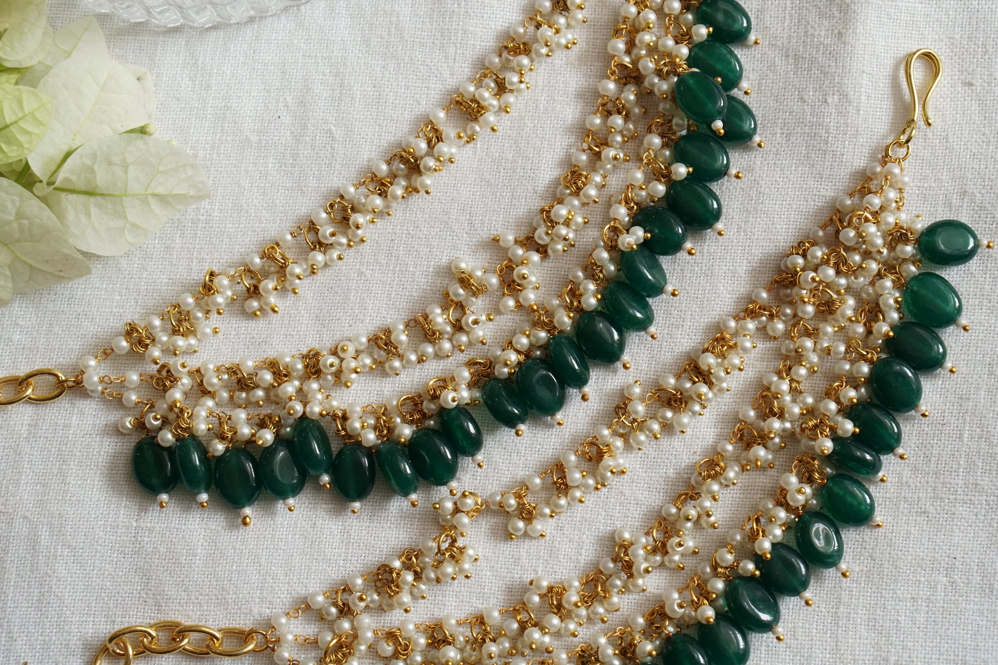 Green Beads Earchain (9-277)(A)(MADE IN 2-3 DAYS) - JEWELSTYLE