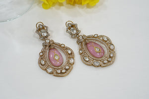 Pink stone  Kundan Earrings (1-3981)(K)