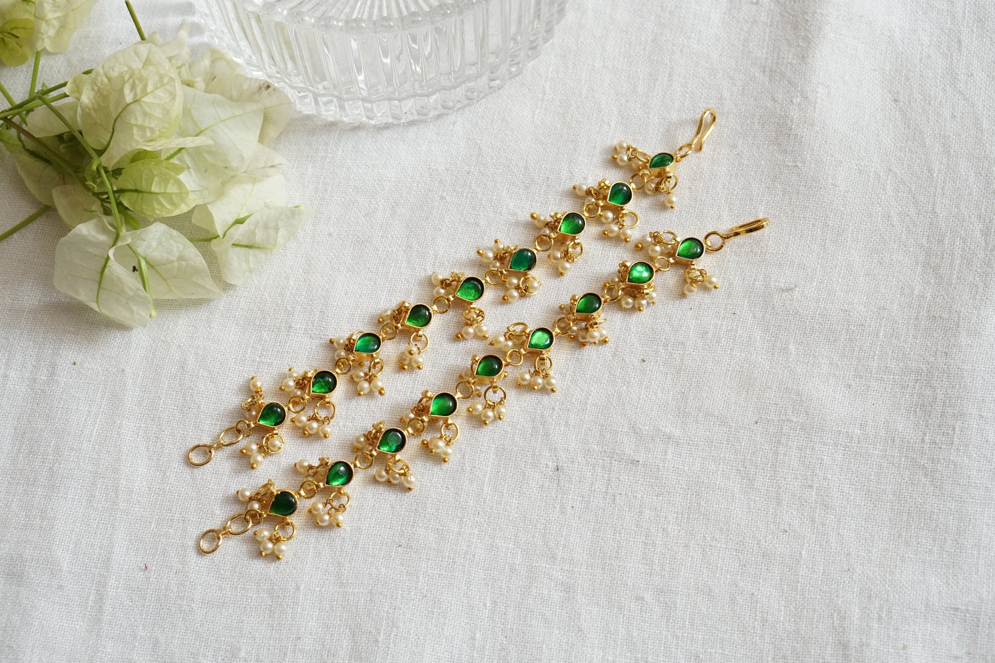 Green Kundan Earchain (9-298) - JEWELSTYLE