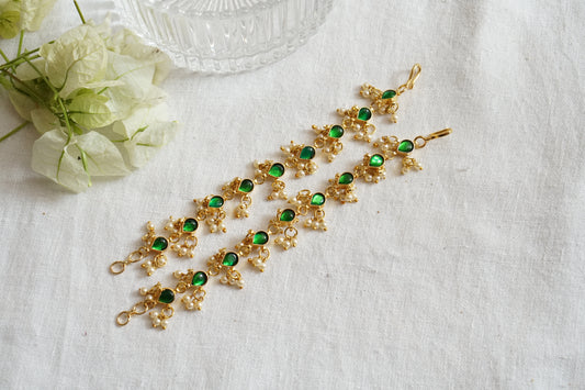 Green Kundan Earchain (9-298) - JEWELSTYLE