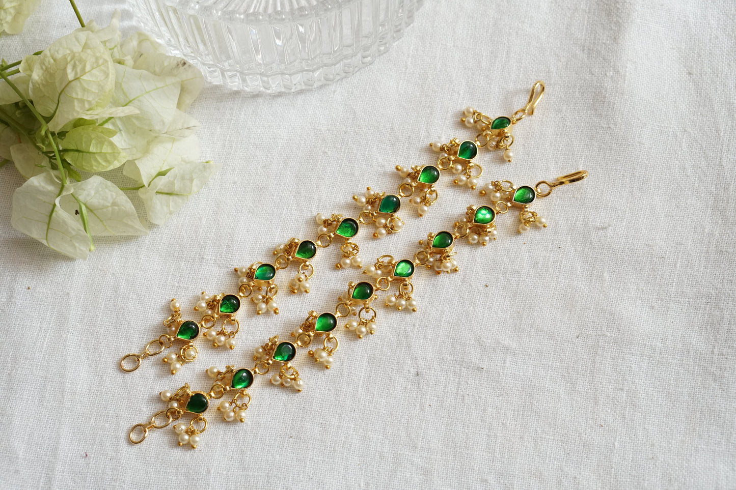 Green Kundan Earchain (9-298) - JEWELSTYLE
