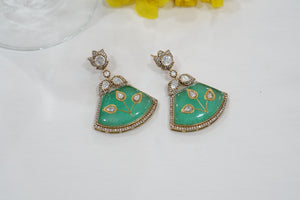 Light green  Stone  Kundan Earrings (1-3978)(K)