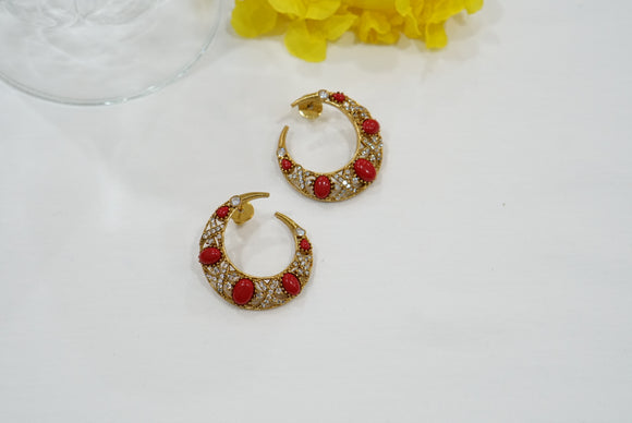 Coral Stone  Kundan Earrings (1-3977)(K)