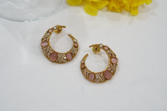 Pink Stone  Kundan Earrings (1-3976)(K)