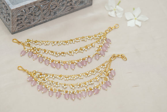 Pink beads Ear Chain (9-87)(N)