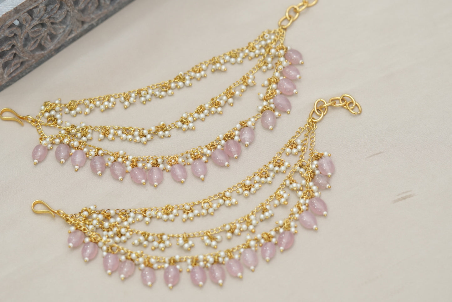 Pink beads Ear Chain (9-87)(N)