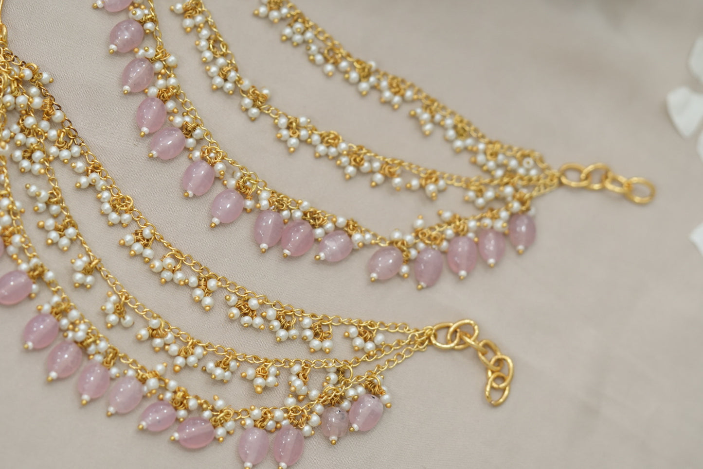 Pink beads Ear Chain (9-87)(N)