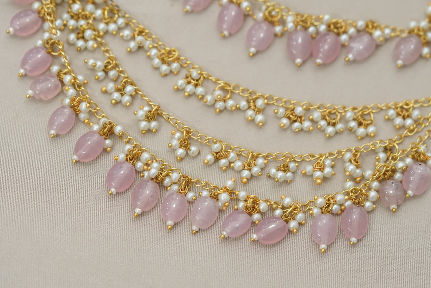 Pink beads Ear Chain (9-87)(N)