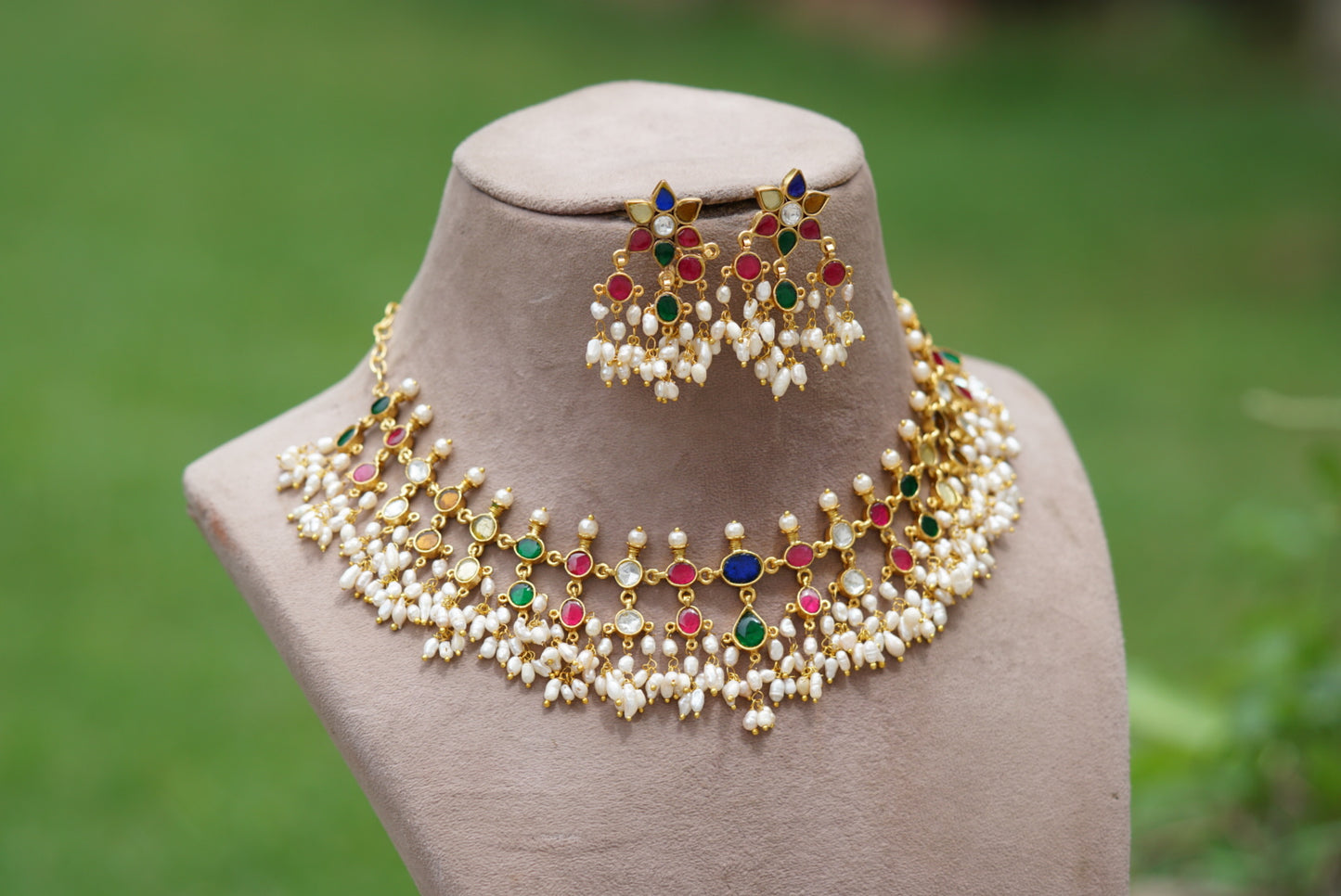 Kundan navratan necklace set (4-5858)(R)(preorder)