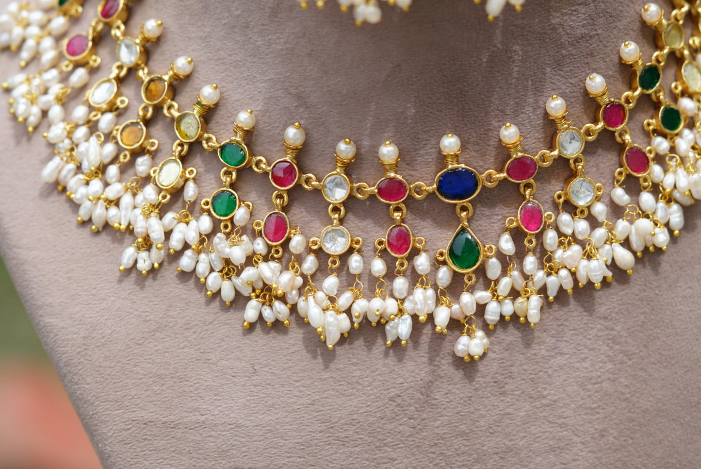 Kundan navratan necklace set (4-5858)(R)(preorder)