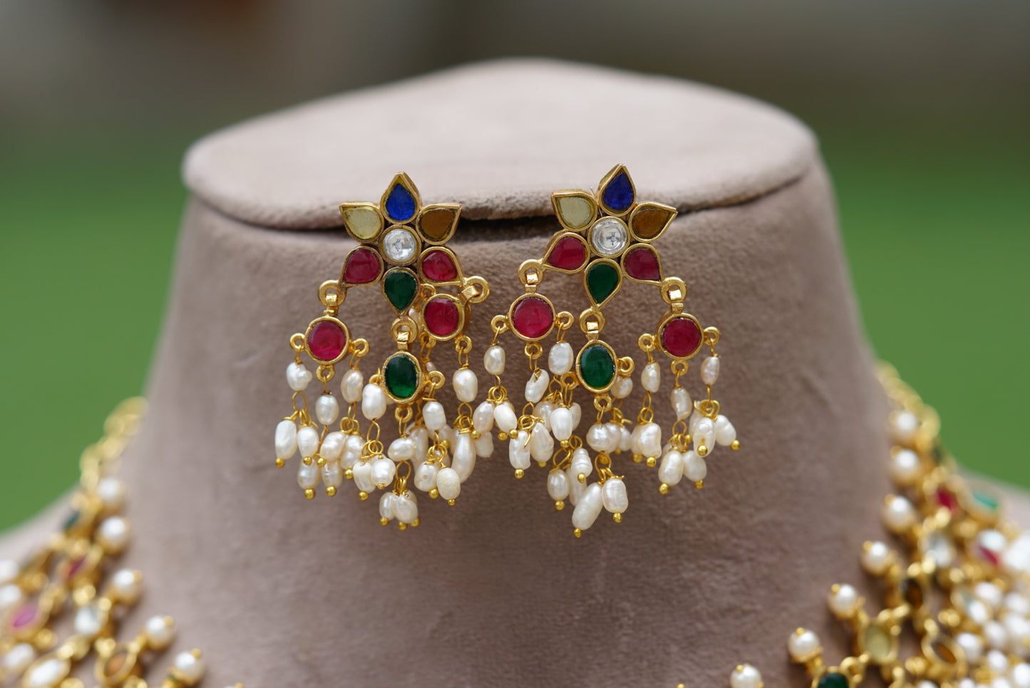 Kundan navratan necklace set (4-5858)(R)(preorder)