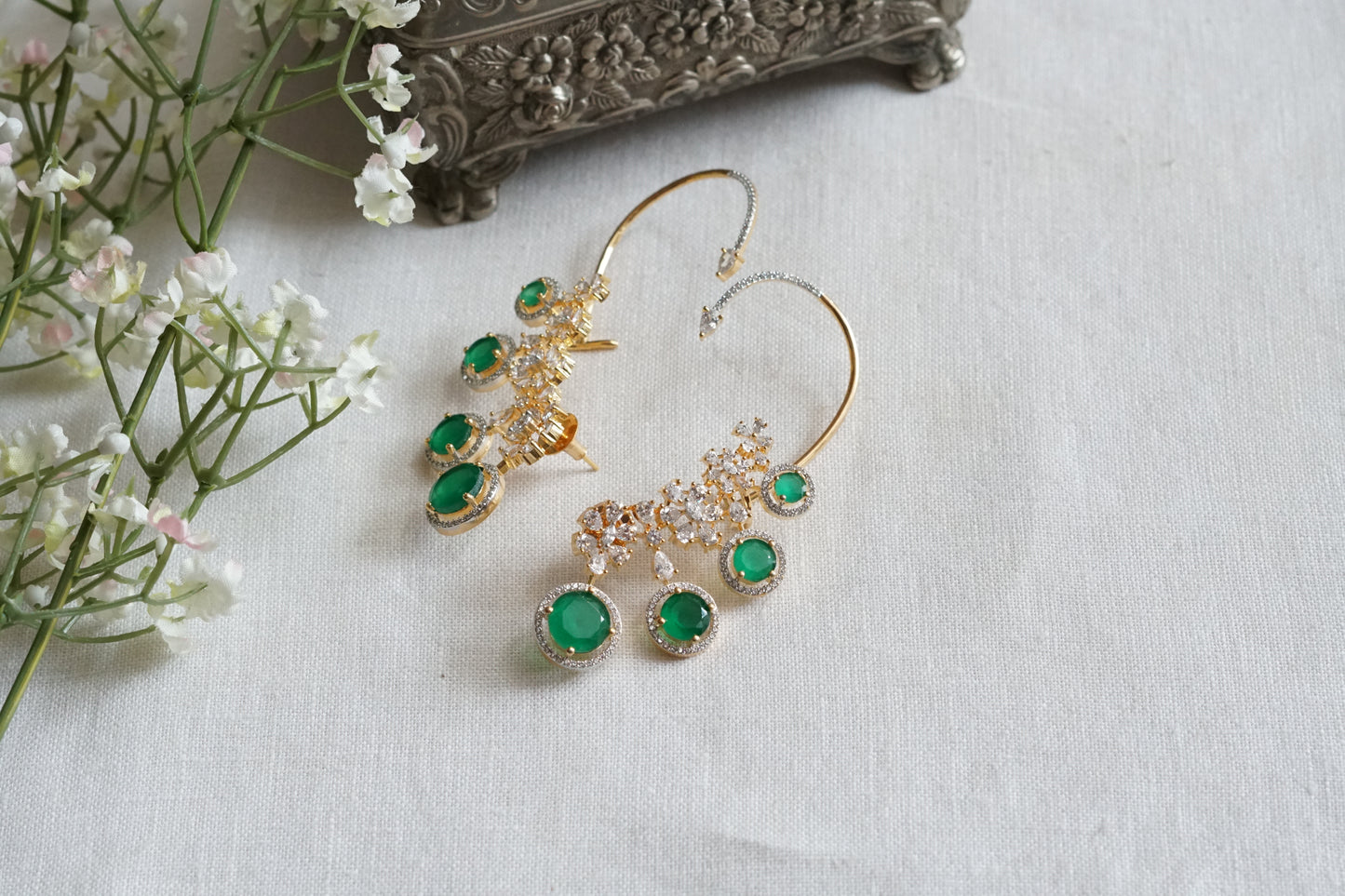 Green Stone Ad Earcuff Earrings (1-5336)(P)