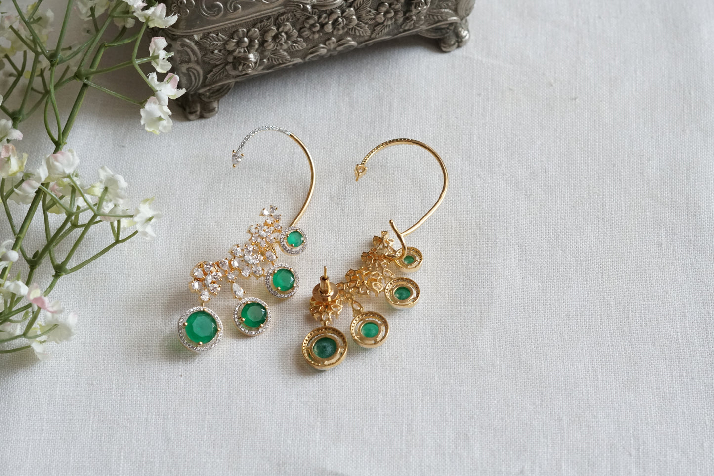 Green Stone Ad Earcuff Earrings (1-5336)(P)