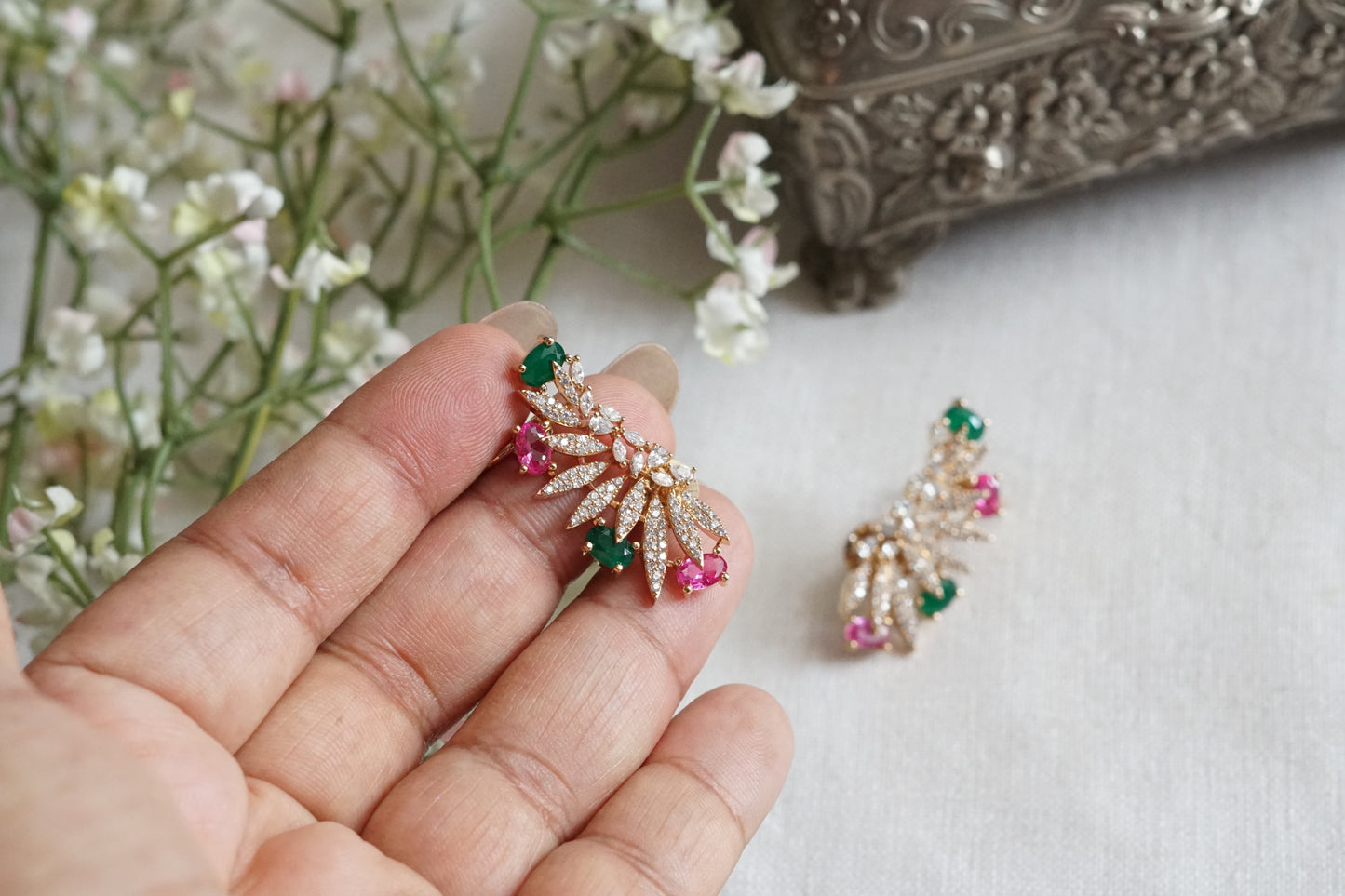 Multi Stone Ad Earcuff Earrings (1-5345)(P)