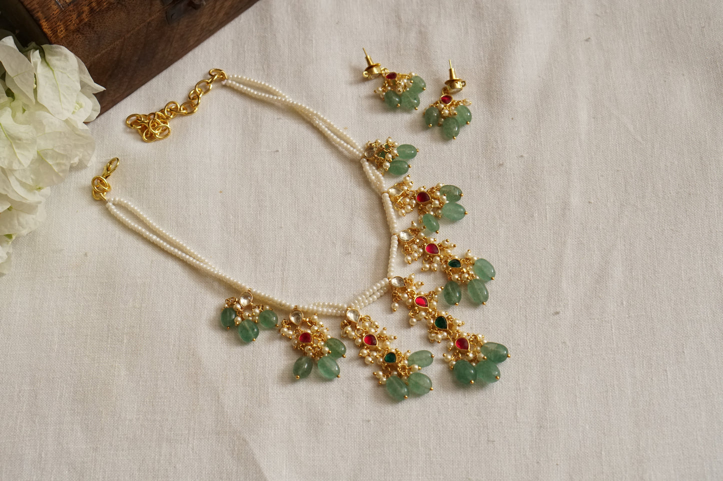 Kundan Beads Necklace set (4-8107)(N)