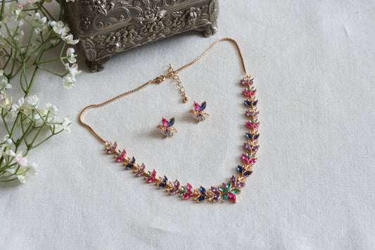Multi Stone Ad Necklace Set (4-9348)(P)