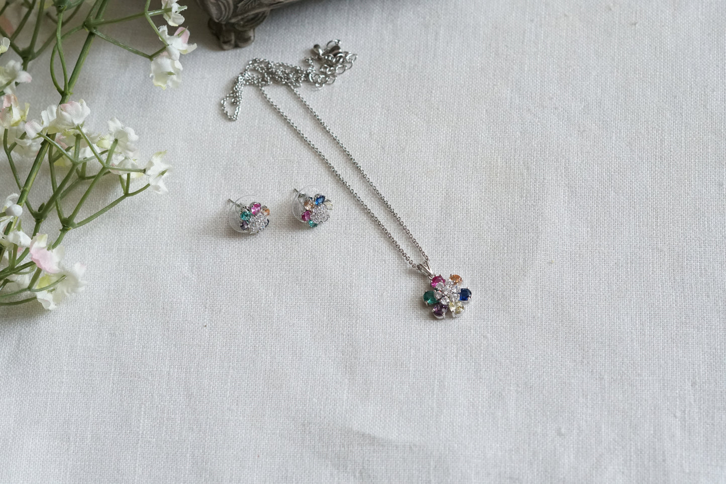 Multi Stone Ad Pendant Set (4-9349)(P)