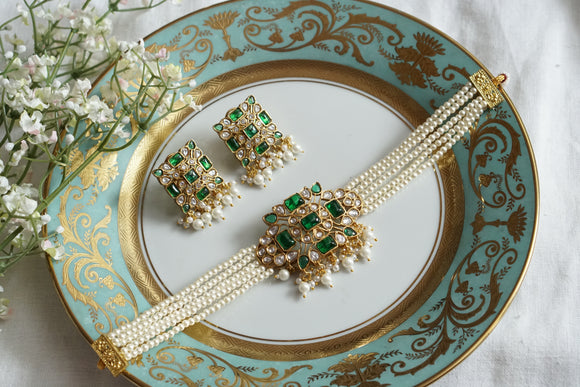 Green Stone Polki Necklace Set (4-8300)(B)